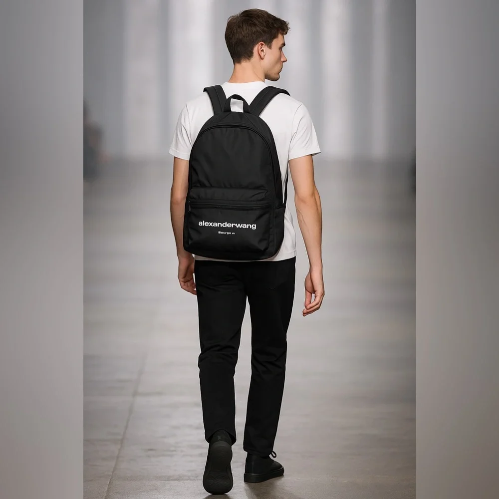 Alexander Wang Black Nylon Canvas Backpack Bag Large Travel Office School men